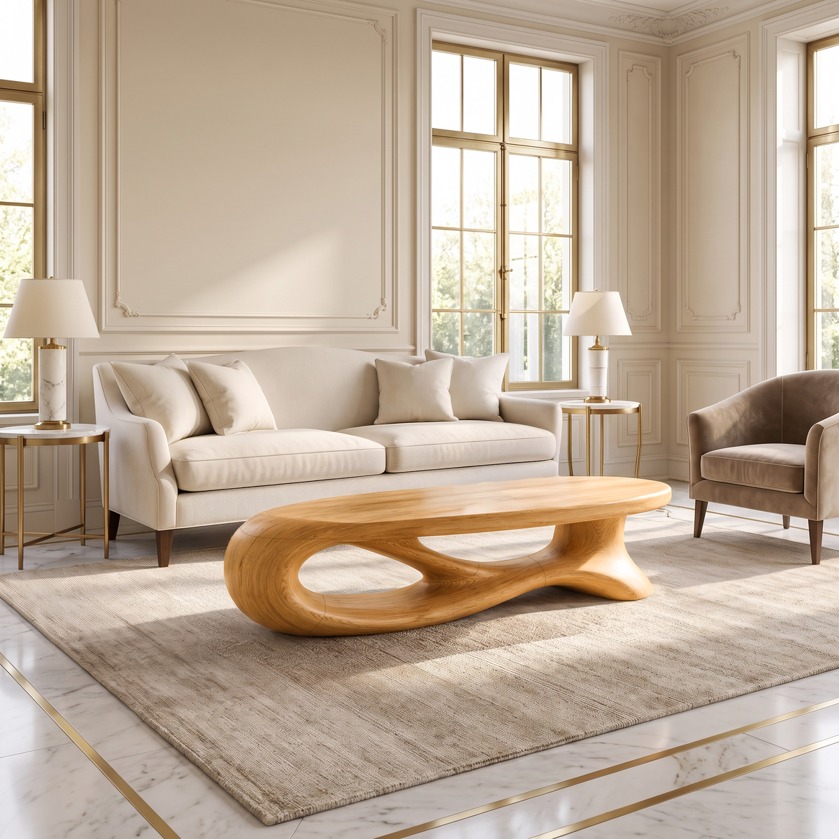 Modern Oval Coffee Table With Smooth Curved Profile For Living Room