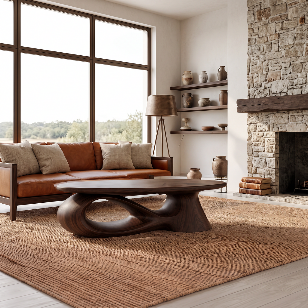 Organic Oval Coffee Table With Low Profile Form For Living Room