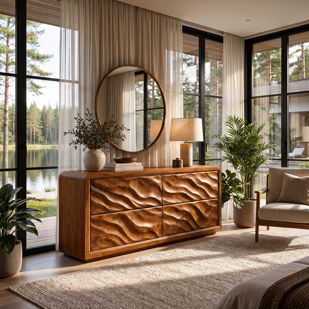 Modern Wide 4 Drawer Dresser For Bedroom