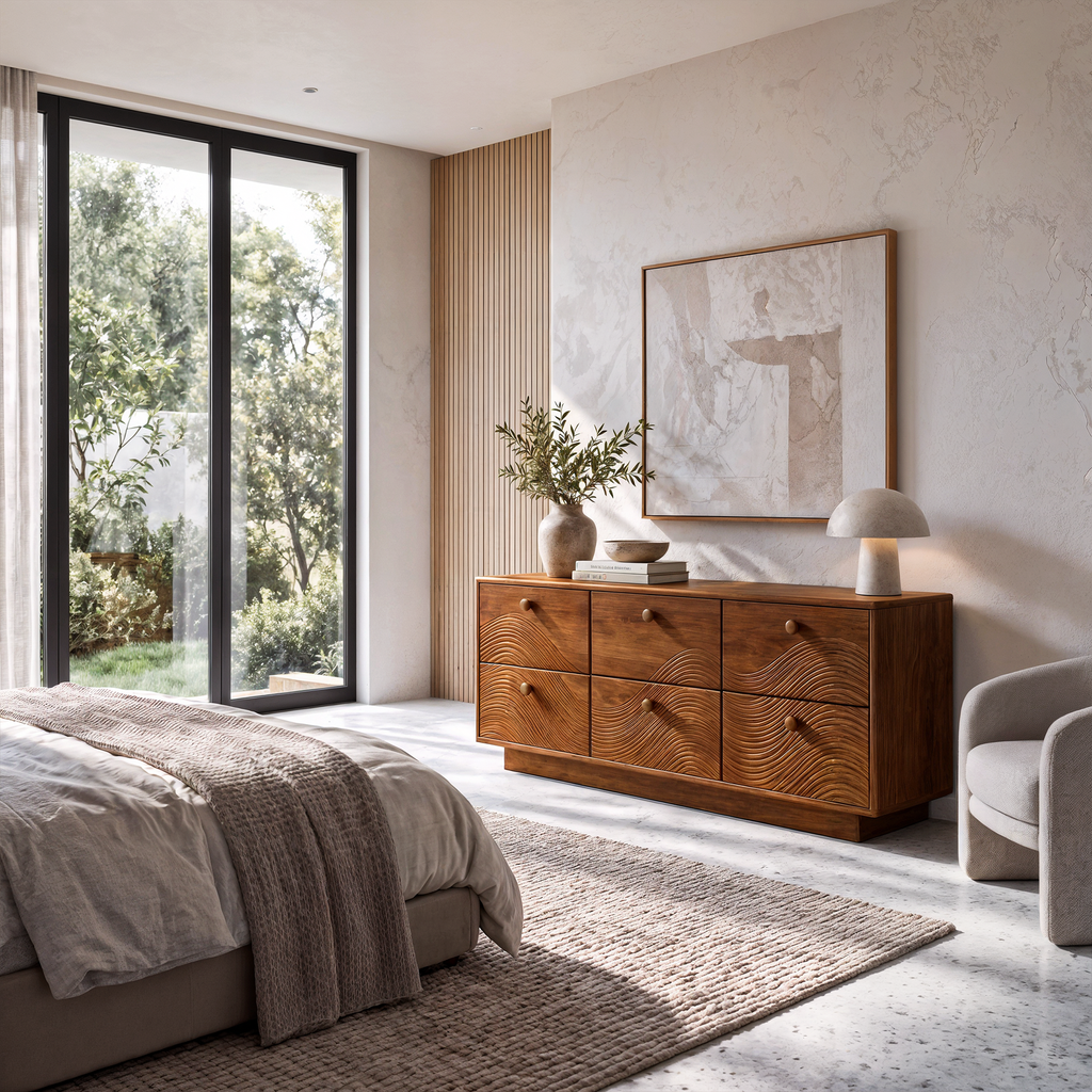 Rustic Bedroom Dresser With Low Profile Form And Simple Drawer Design