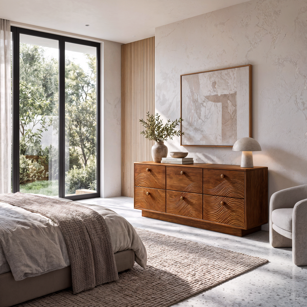 Rustic Bedroom Dresser With Low Profile Form And Simple Drawer Design