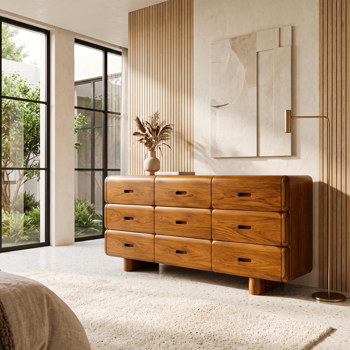 Rustic Solid Wood Dresser With Simple Low Frame For Bedroom