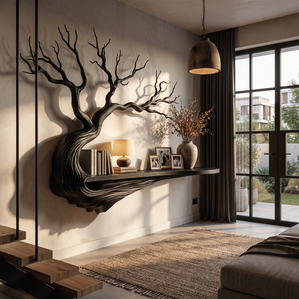 Mid Century Tree Bookcase With Asymmetrical Branch Design For Bedroom