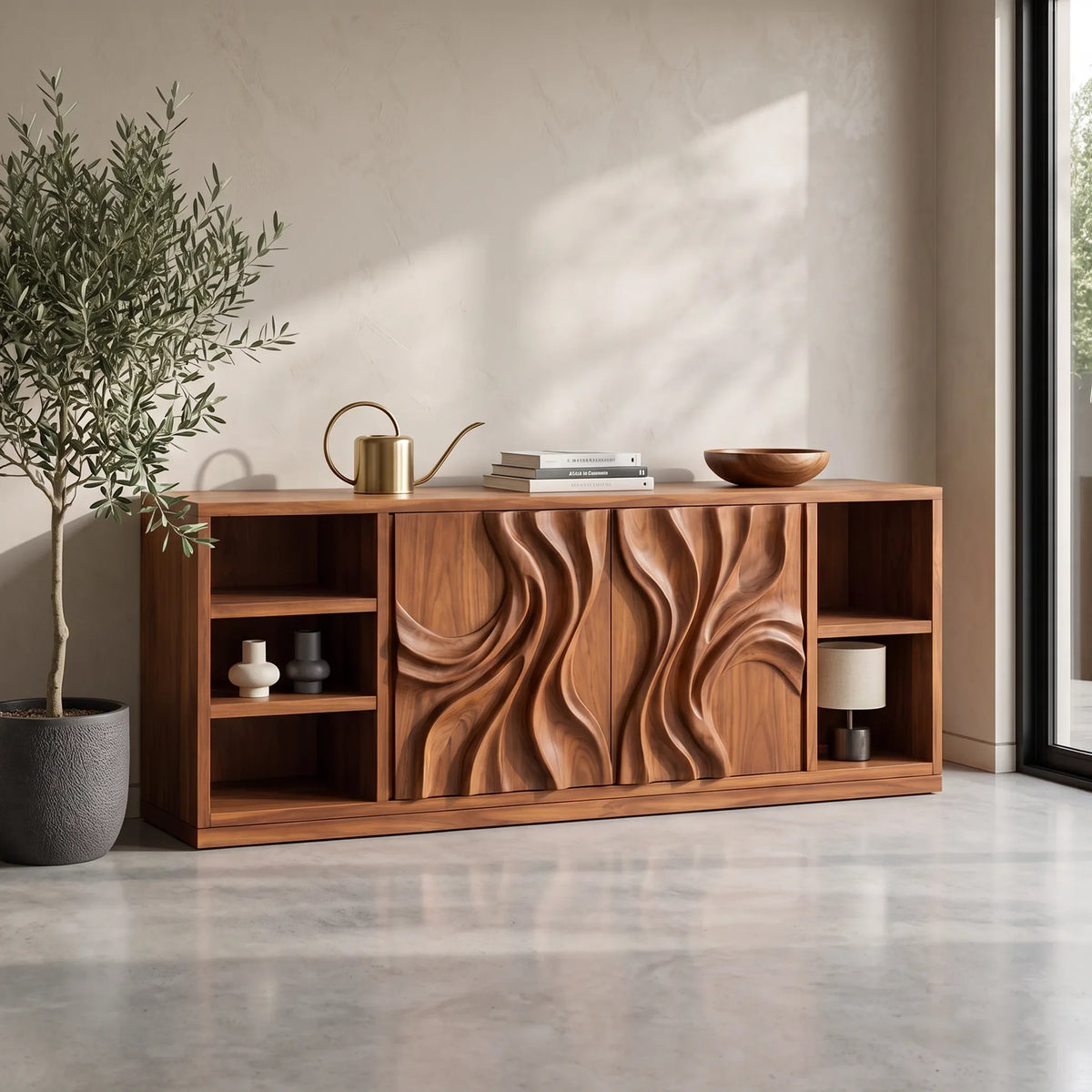 Mid Century Grooved Carved Sideboard Modern Entryway