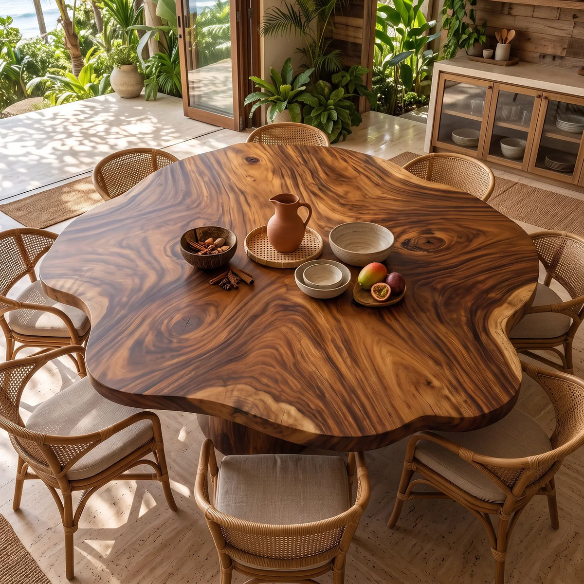 Tropical Wood Table Top Coastal Dining Room