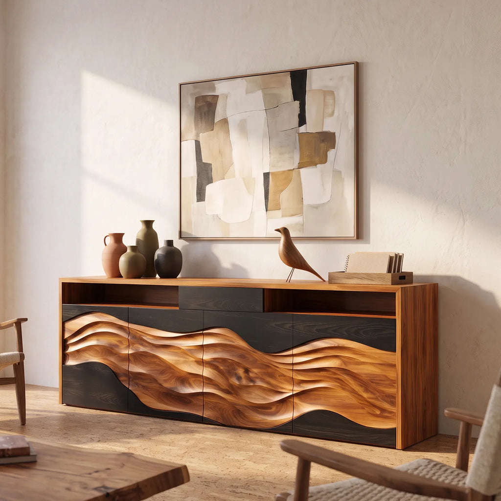 Handcrafted Wave Carved Buffet Modern Dining Room