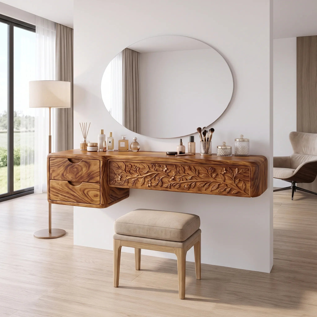 Tranquil Makeup Vanity Vanity Desk Dressing Table Sculptural Base For Bedroom