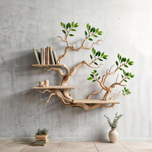 Driftwood Branch Shelves Carving Floating Bookshelf Wall