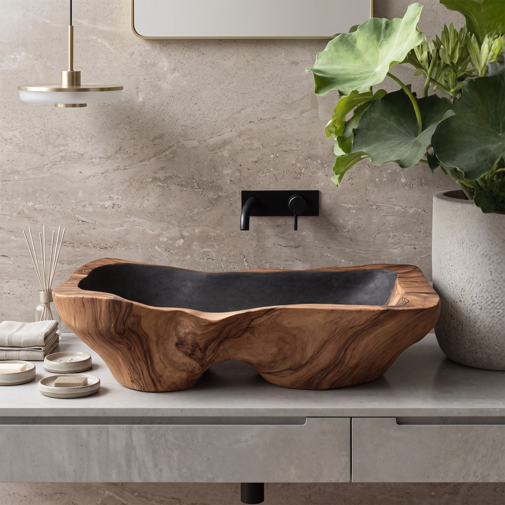 Mid Century Rustic Wooden Vessel Sink For Bathroom Ideas