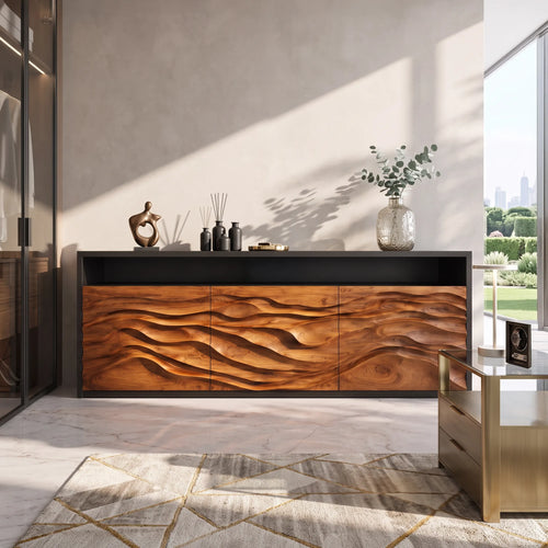 Contemporary Fluted Credenza Cozy Living Room