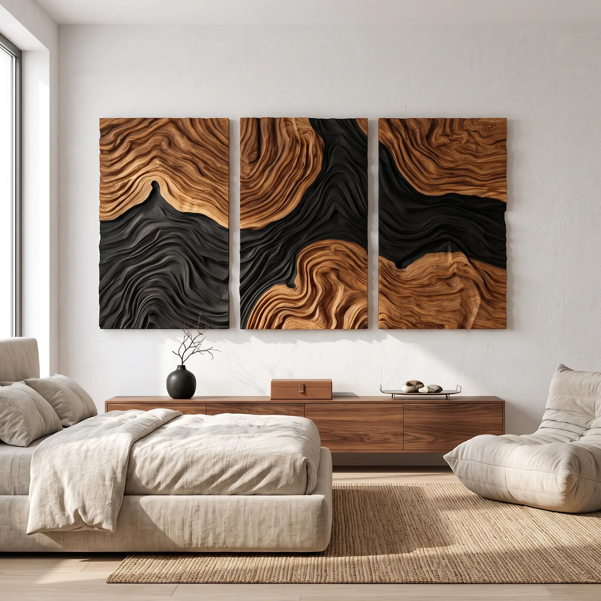 Mid Century Layered Landscape Wooden Wall Sculpture Hotel Suite