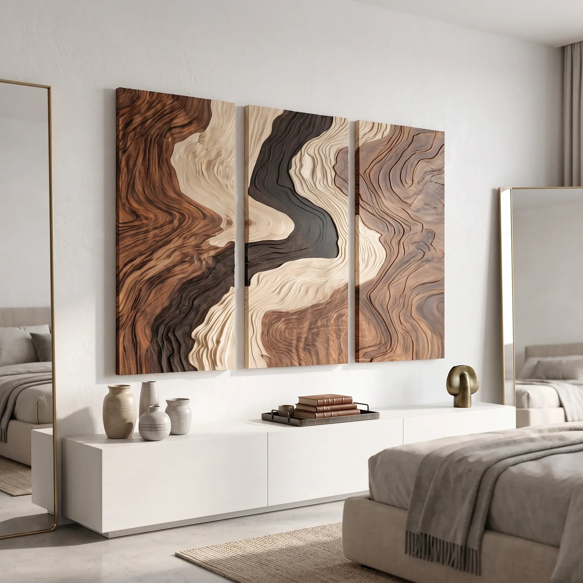 Contemporary Topographic Triptych Wall Art Luxury Bedroom
