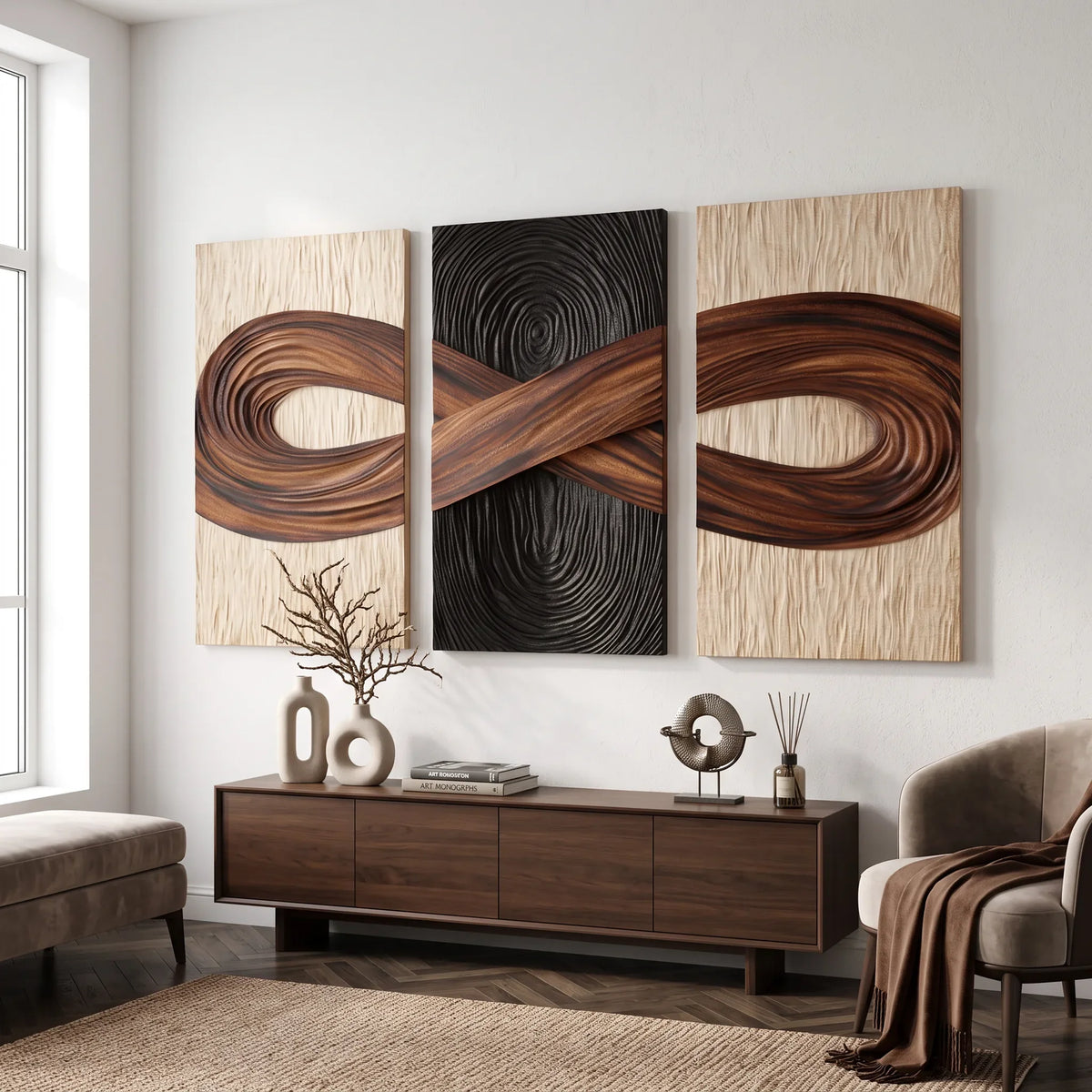 Handcrafted Infinity Wooden Wall Sculpture Modern Living Room