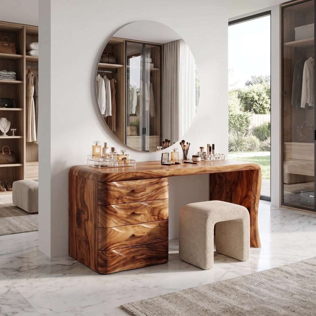 Sophisticated Modern Vanity Desk Makeup Vanity Wave Drawers For Bedroom