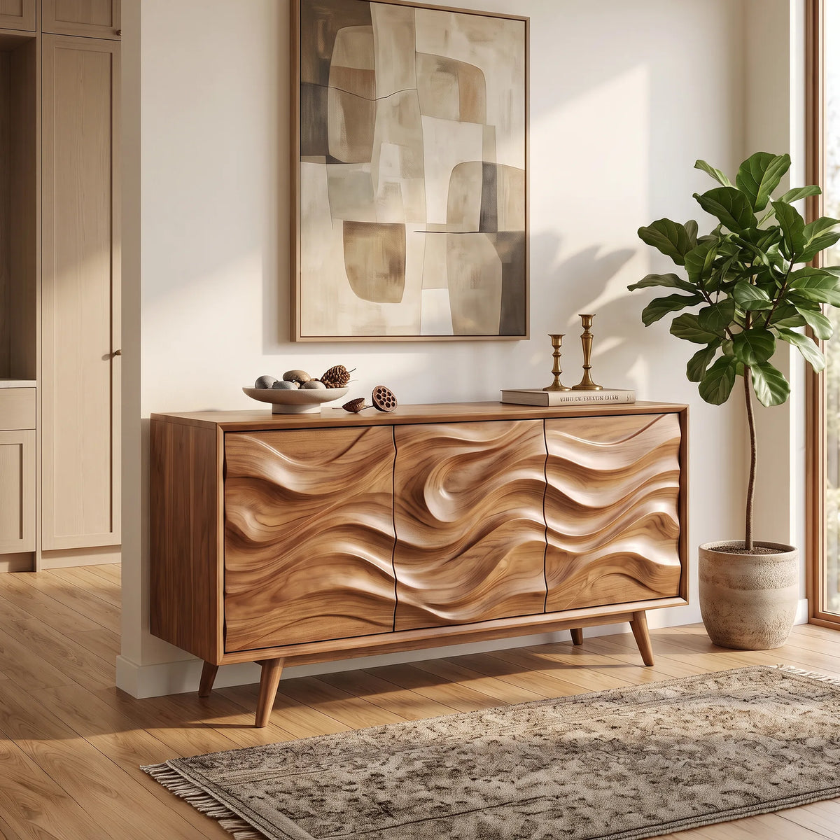 Organic Modern Wave Carved Sideboard Dining Room