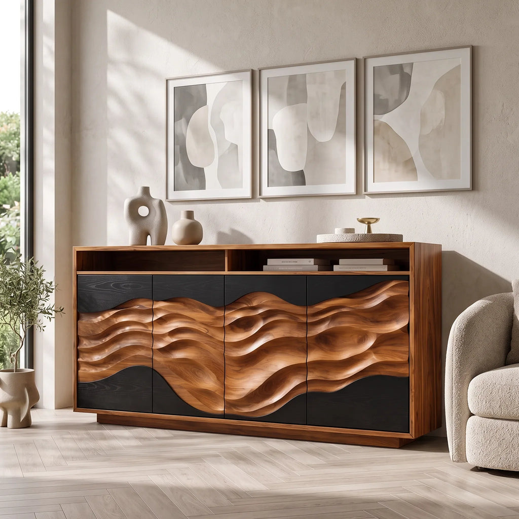 Minimalist Low Reeded Sideboard Modern Living Room