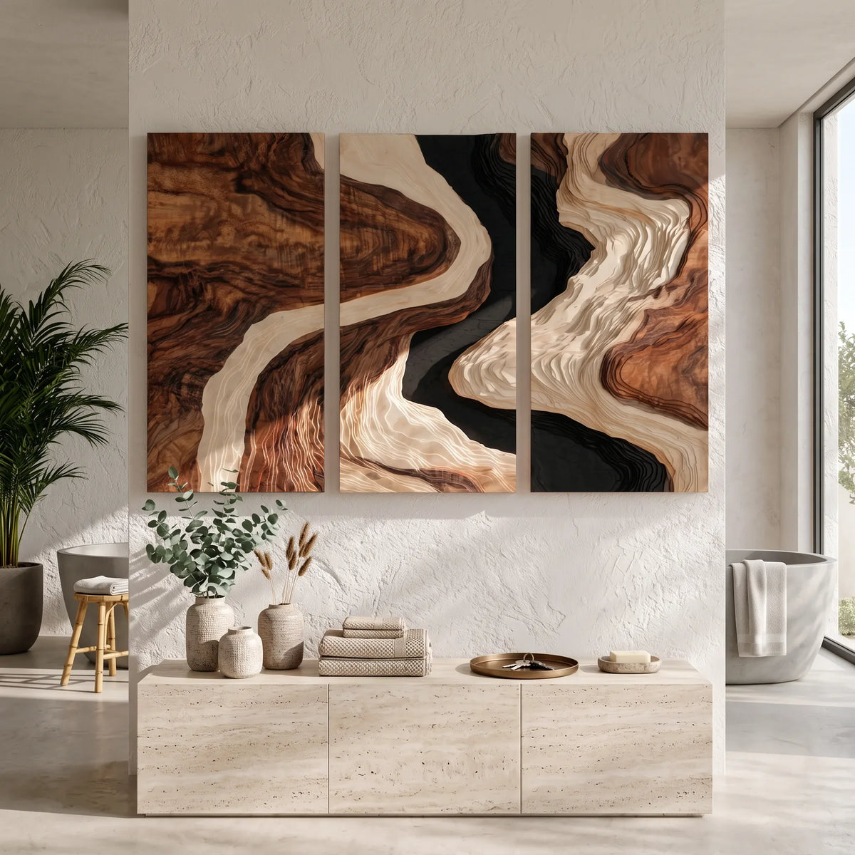 Organic Modern Layered River 3D Wall Art Wellness Room