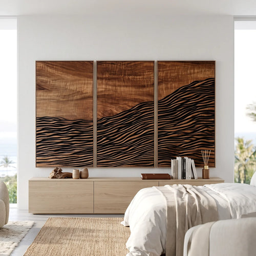 Coastal Abstract Wood Wall Art Master Bedroom