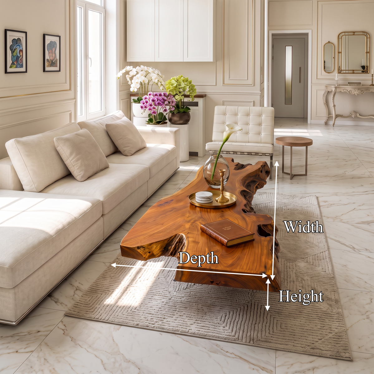 Organic Wooden Coffee Table With Raised Natural Grain For Living Room
