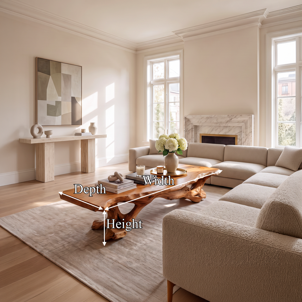 Rustic Coffee Table With Raised Natural Wood Grain Top For Living Room