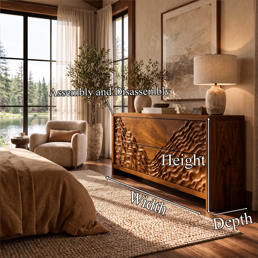 Modern Wide Wooden 6 Drawer Dresser For Bedroom Storage