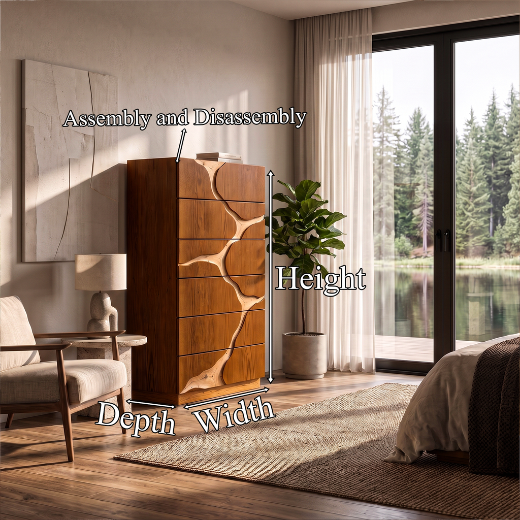 Contemporary Wooden Dresser With Two Tone Carved Panels For Bedroom