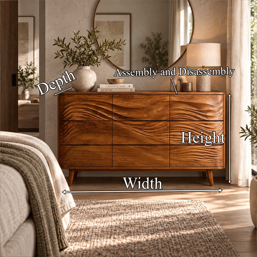 Mid Century Chest Dresser With Stacked Drawer Storage For Bedroom