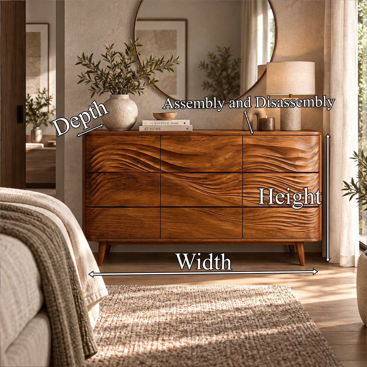 Mid Century Chest Dresser With Stacked Drawer Storage For Bedroom