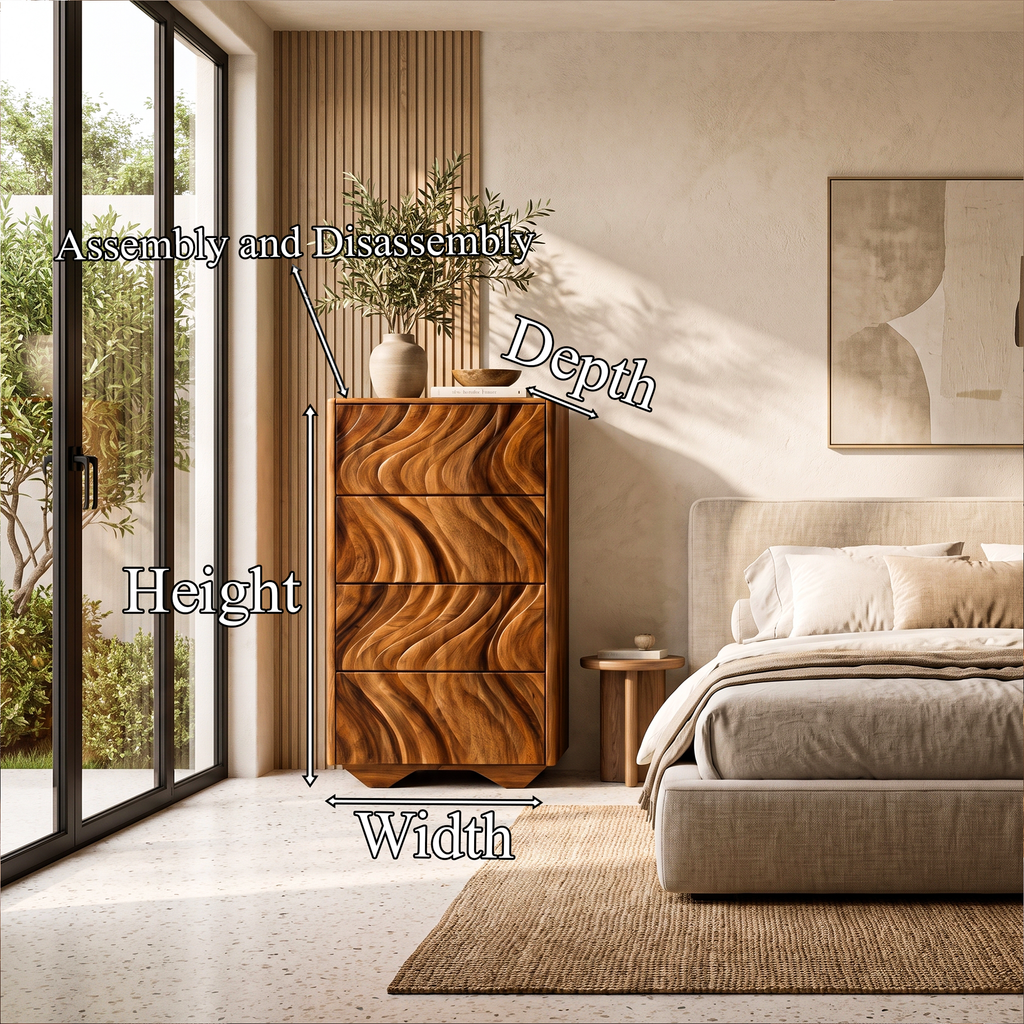Modern Tall Dresser With Vertical Wave Carving For Bedroom