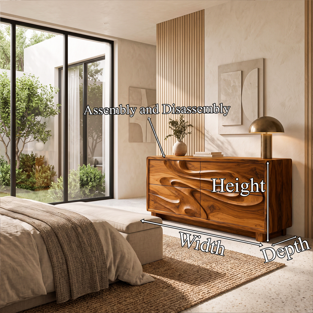 Organic Chest Dresser With Undulating Carved Front For Bedroom