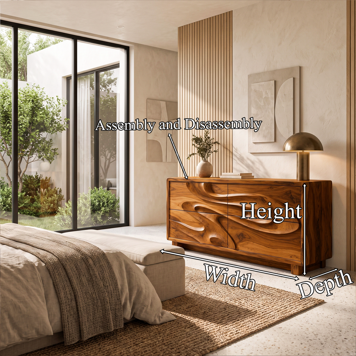 Organic Chest Dresser With Undulating Carved Front For Bedroom