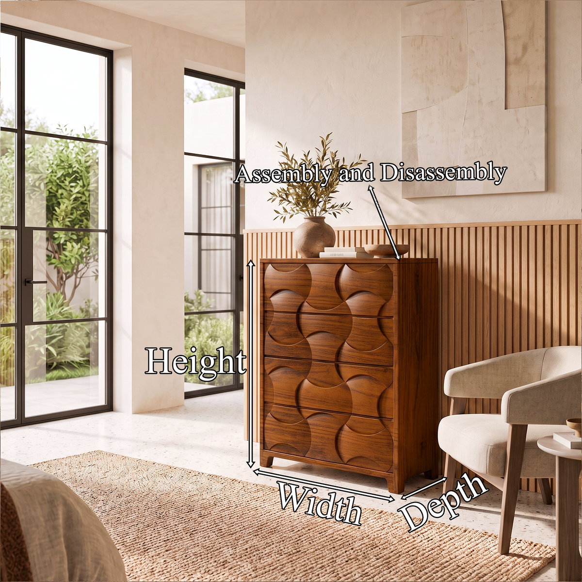 Rustic Wooden Dresser With Textured Wood Grain Front For Bedroom