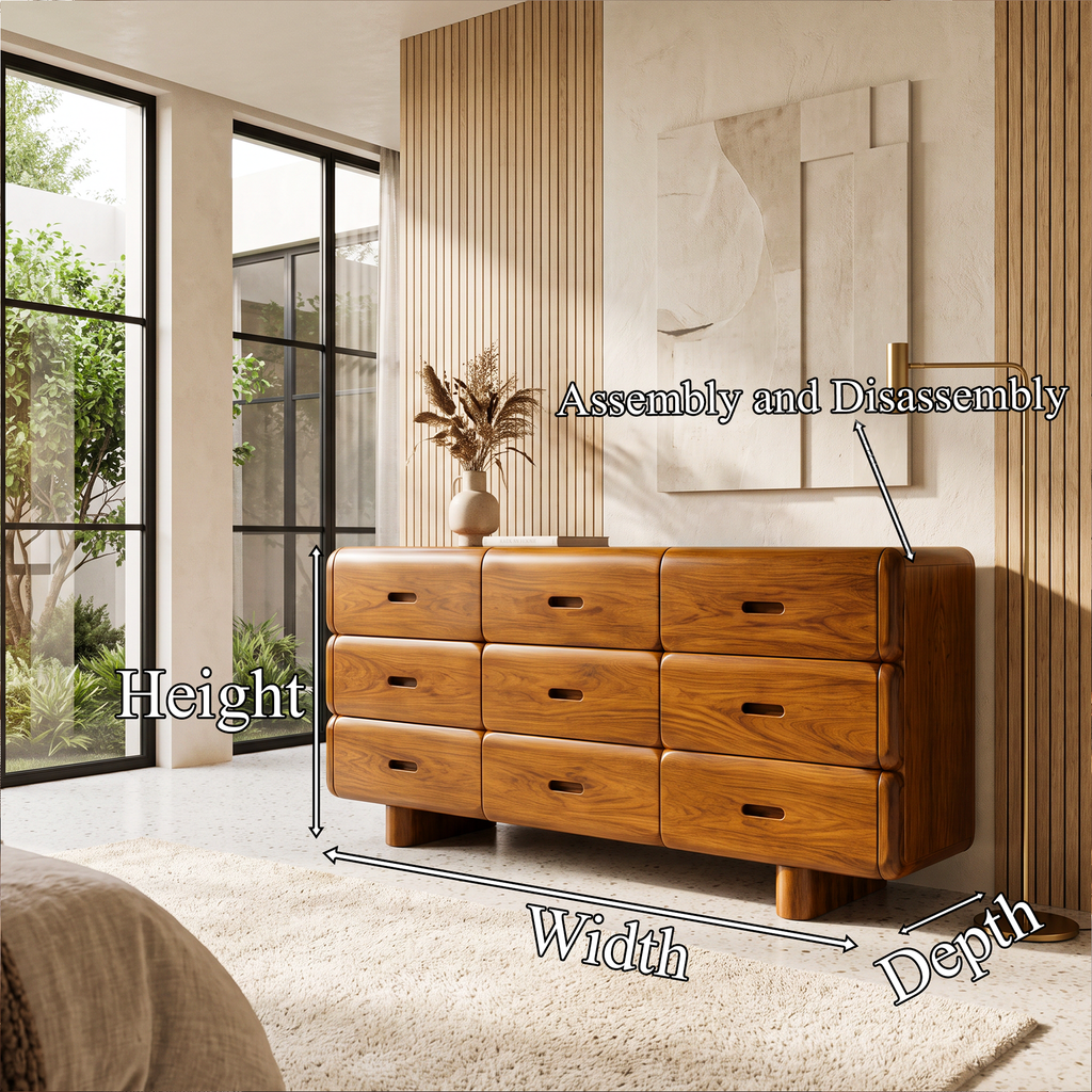 Rustic Solid Wood Dresser With Simple Low Frame For Bedroom