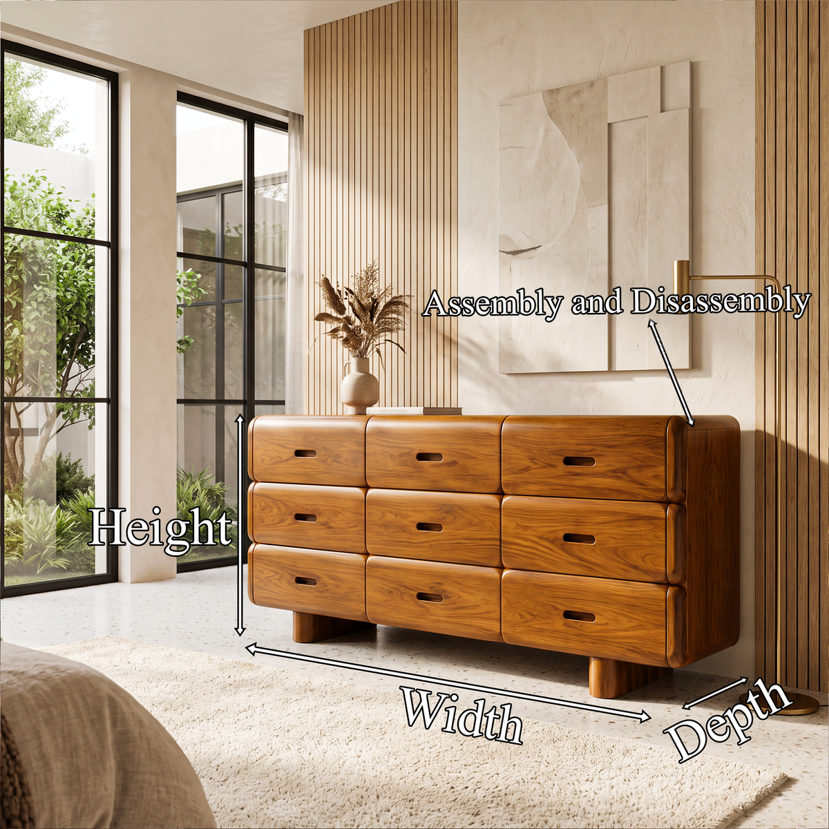 Rustic Solid Wood Dresser With Simple Low Frame For Bedroom