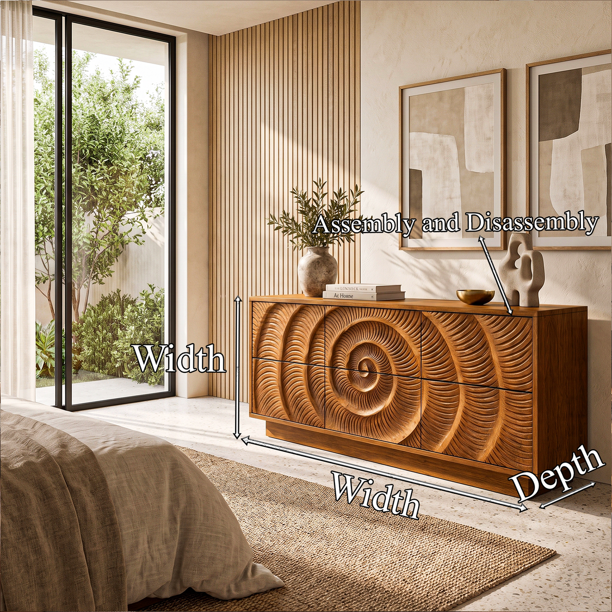 Contemporary Chest Dresser With Layered Circle Pattern For Bedroom