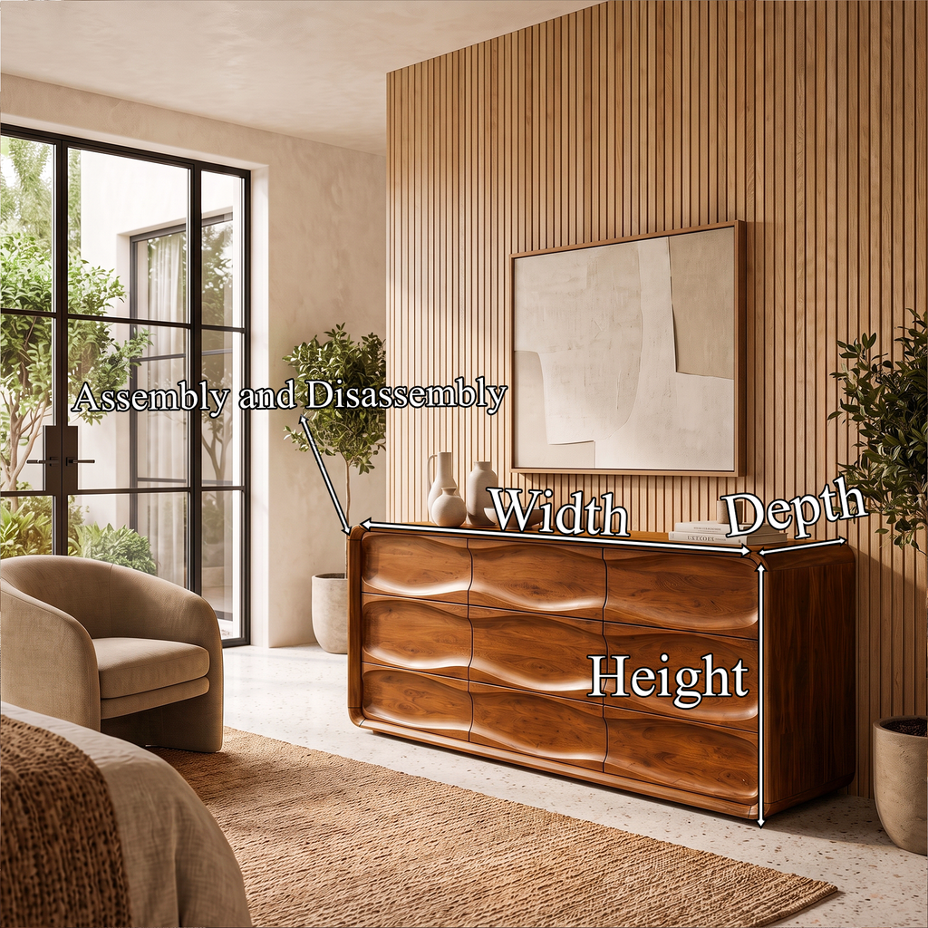 Contemporary Bedroom Dresser With Embossed Grain Front And Curved Corners