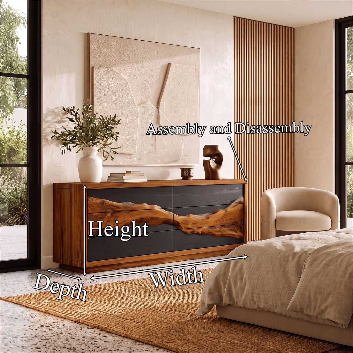 Modern Black Dresser With Contrasting Natural Wood Grain Front For Bedroom