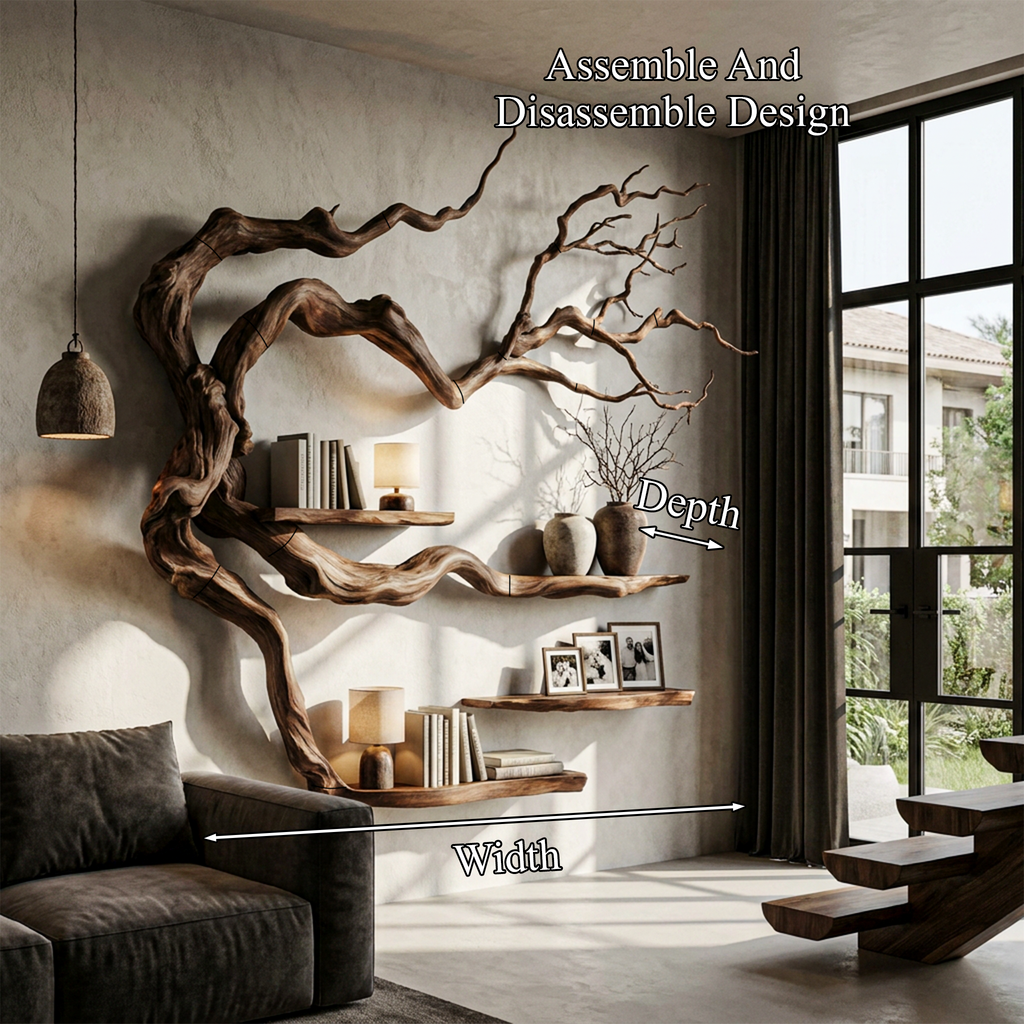 Rustic Tree Bookshelf With Natural Branch Form For Reading Room