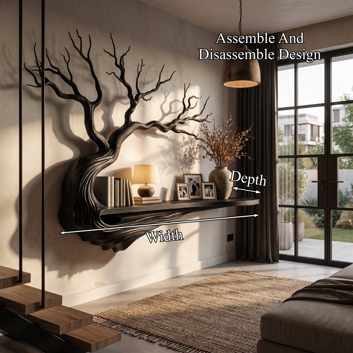 Mid Century Tree Bookcase With Asymmetrical Branch Design For Bedroom