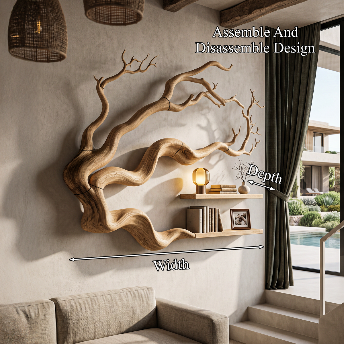Modern Tree Bookshelf With Natural Branch Silhouette For Living Room