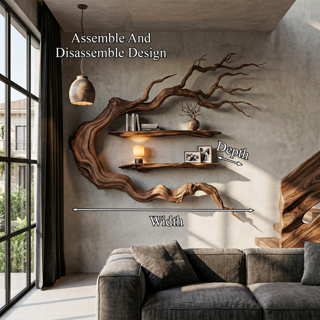 Modern Tree Bookshelf With Sculptural Wall Branch Design For Living Room