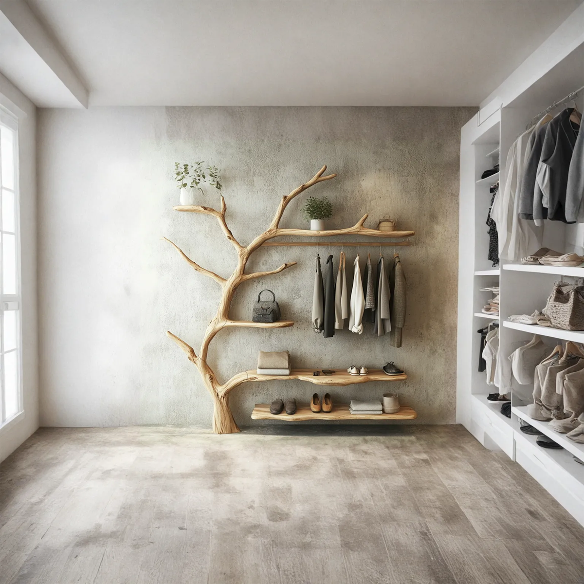 Solid Wood Coat Rack Wall Mount Wooden Shoe Stand Coat Rack