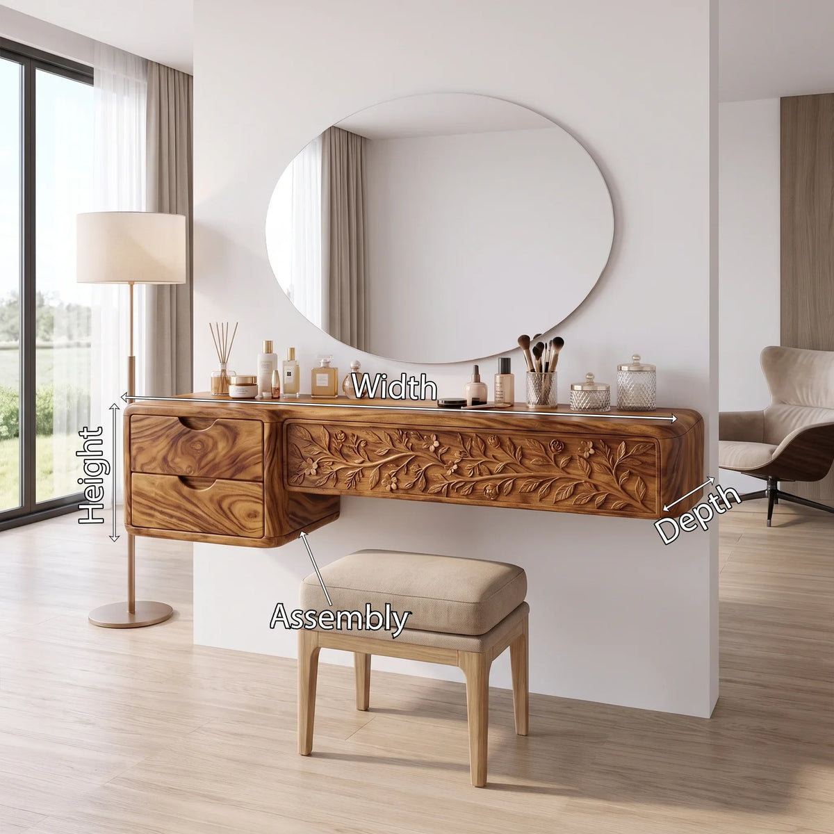 Tranquil Makeup Vanity Vanity Desk Dressing Table Sculptural Base For Bedroom