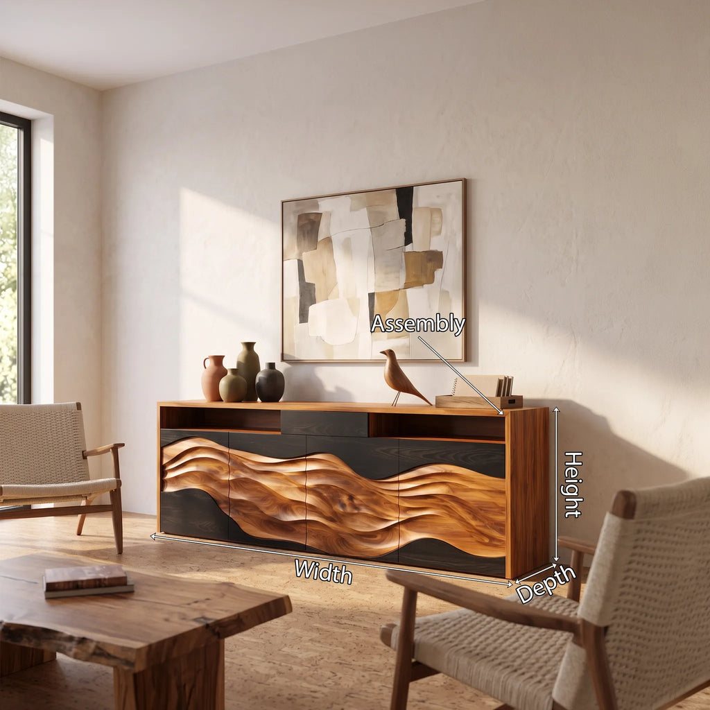 Handcrafted Wave Carved Buffet Modern Dining Room