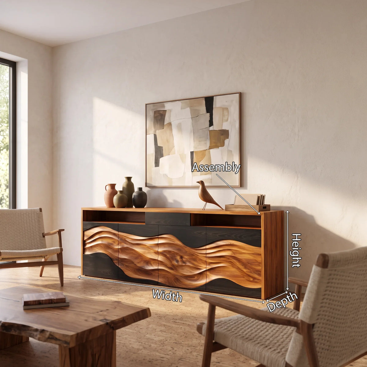 Handcrafted Wave Carved Buffet Modern Dining Room