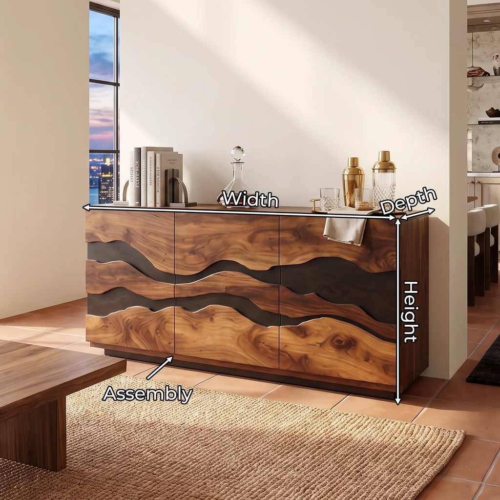 Modern Wave Carved Liquor Cabinet Dining Room