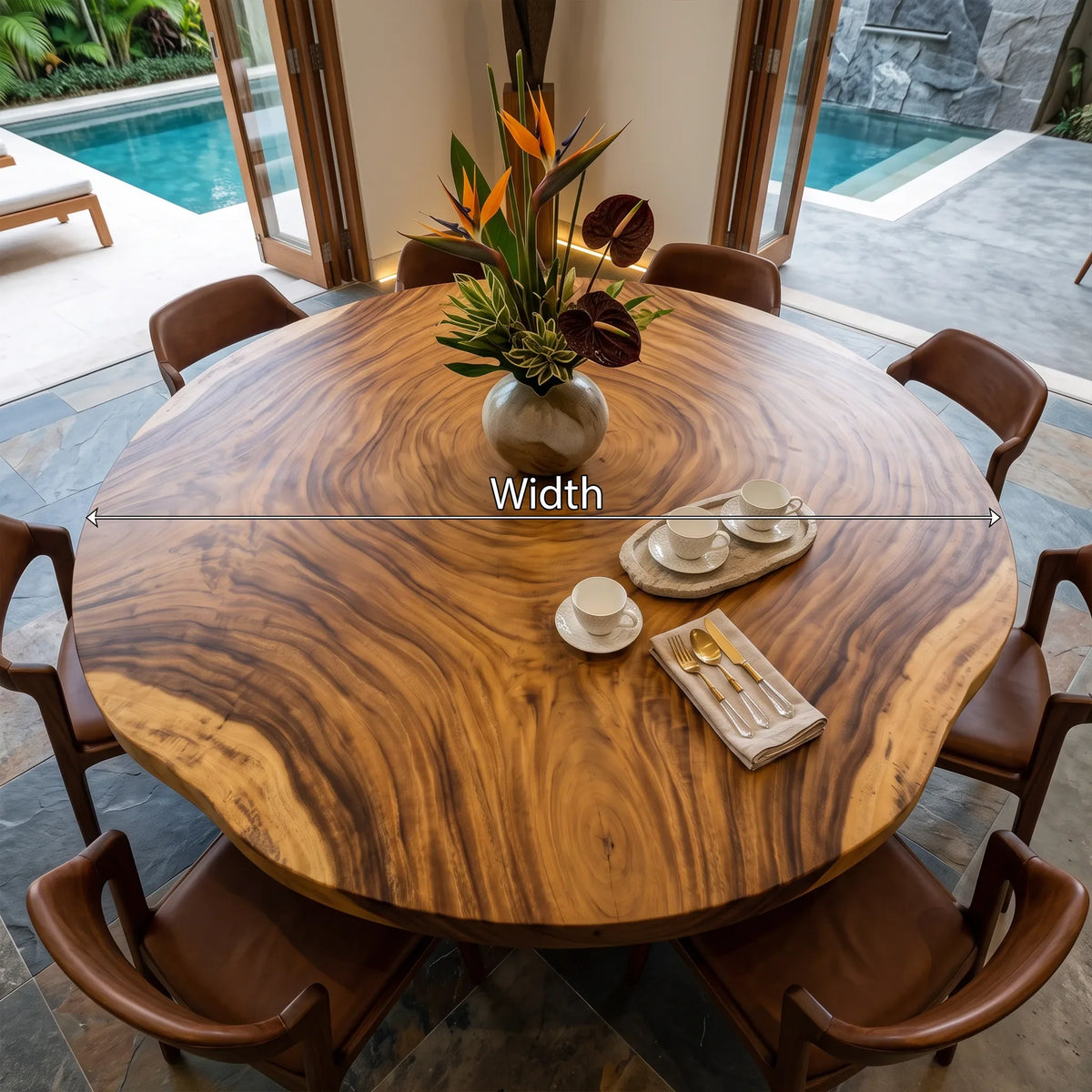 Rustic Live Edge Round Table Top 8 Seater