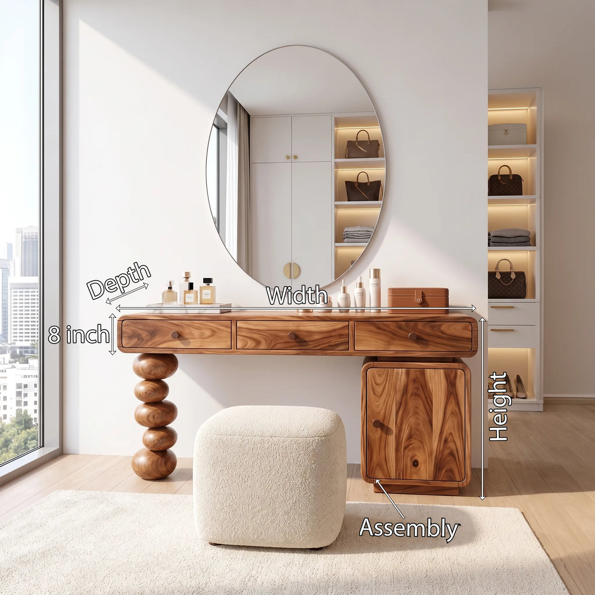 Playful Makeup Vanity Desk Bedroom Vanity Rounded Drawers For Dressing Room