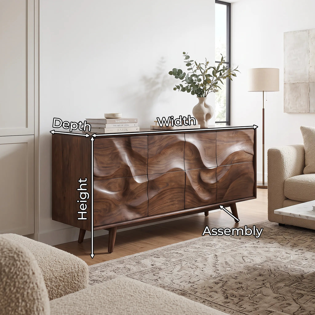 Mid Century Wave Carved Sideboard Living Room