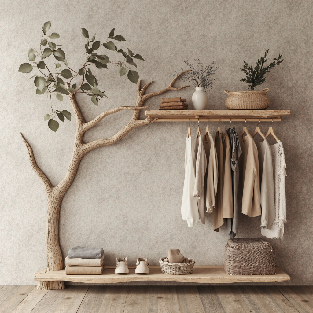 Solid Wood Coat Hanger Stand Coat Rack With Shelf Decorative Hooks